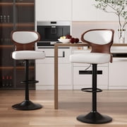 Hawsaiy Bar Stools Set of 2, Adjustable Height 24.5"-33.5", Bentwood Swivel Barstools with Back & Footrest, PU Leather Upholstered Bar Chairs for Kitchen Island, Dining Room, Home Bar