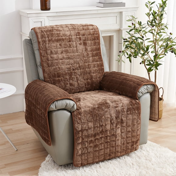 Skimsklo Velvet Recliner Chair Cover for Recliner Sofa Couch Protector | Nonslip Slipcover with Elastic Straps | Furniture Guard for Pets, Kids, Spills, and Stains | Plush Beige Fabric for Living Ro