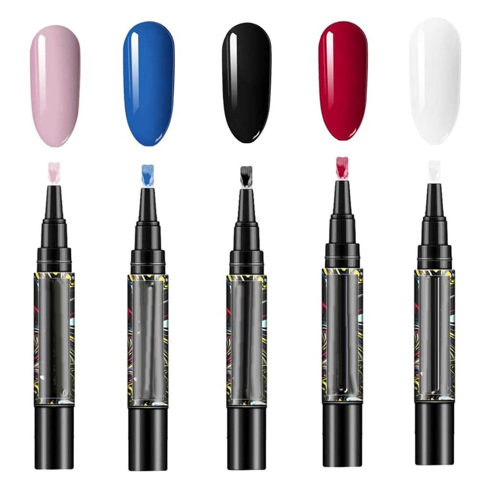 Semi In English 5Pcs One Step Semi Permanent Nail Polish Pens 3 In 1 Nail Gel Pens ...