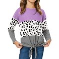 thumbnail image 1 of Girls Long Sleeve Leopard Print Colorblock Patchwork Kids Waffle Shirt Autumn Winter Children Knit Tunic Tops, 1 of 4
