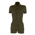 thumbnail image 3 of LOVZFMLL Combinaison à Poches Zippées pour Femmes, Col à Revers, Shorts, Vert Armée G, 3 of 4
