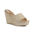 thumbnail image 1 of BLISSFUL STEP Women's Glitter Wedge Slide Sandals Open Toe Platform Mules Gold 6.5, 1 of 7