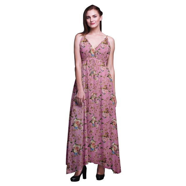 Bimba Robe Longue Maxi de Plage à Imprimé Floral pour Femmes, à Bretelles, Tenue de Villégiature d'Été - Grand