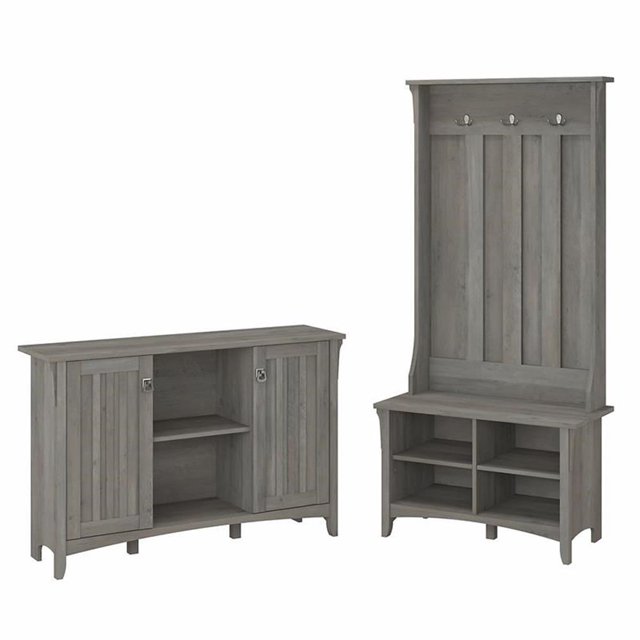 Bowery Hill Engineered Wood Hall Tree with Shoe Bench & Cabinet - Driftwood Gray