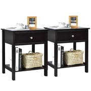Gymax 2PCS 2-Tier Nightstand Modern Side End Table w/ Drawer & Open Shelf Brown