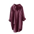 thumbnail image 1 of Chemises Boutonnées pour Femmes Manches Longues Retroussées Ourlet Haut-Bas Blouse Longue Décontractée Hauts, 1 of 4
