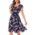 thumbnail image 2 of INSPIRE CHIC Robe pour Femme Florale à Encolure Carrée Manches Volantées Style Casquette Midi à Volants Robe d'Invitée de Mariage S Bleu Rose, 2 of 6