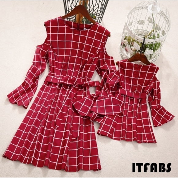 Mommy & Me Family Matching Dress Mother Daughter Lattice Holiday Dresses Outfits