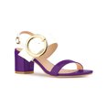 thumbnail image 1 of BLISSFUL STEP Slingback Sandals Contrast Color Chunky Heel Big Circle Buckle Sandals Purple White 8, 1 of 7