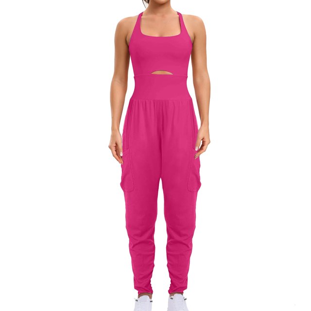 RXIRUCGD Womens Running Onesie Workout Rompers Outfits Exercise Jumpsuits Gym Yoga, Hot Pink, Size: S