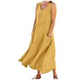 thumbnail image 1 of CHOK Robe Décontractée en Lin et Coton Uni à Encolure en U pour Femmes Sans Manches 2024 Robe Débardeur avec Poches Bleu 4TG, 1 of 7