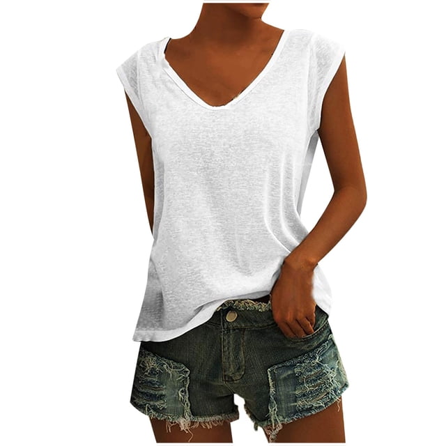 Birdeem Womens Solid Color Cap Sleeve Blouses T-Shirt Casual Loose Fit Basic Shirts Tank Tops