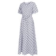 thumbnail image 4 of Robe d'Été Blanche pour Femmes 2022 Mode Femmes Col Rond Manches Courtes Plage Pois Bandage Longue Robe Maxi, 4 of 7