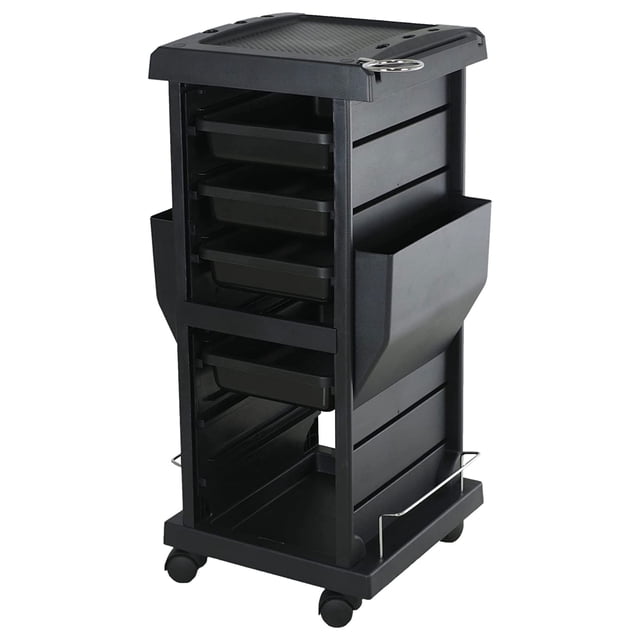 PureSana Chromium Professional 4 Drawer Rolling Salon Trolley Cart, Black