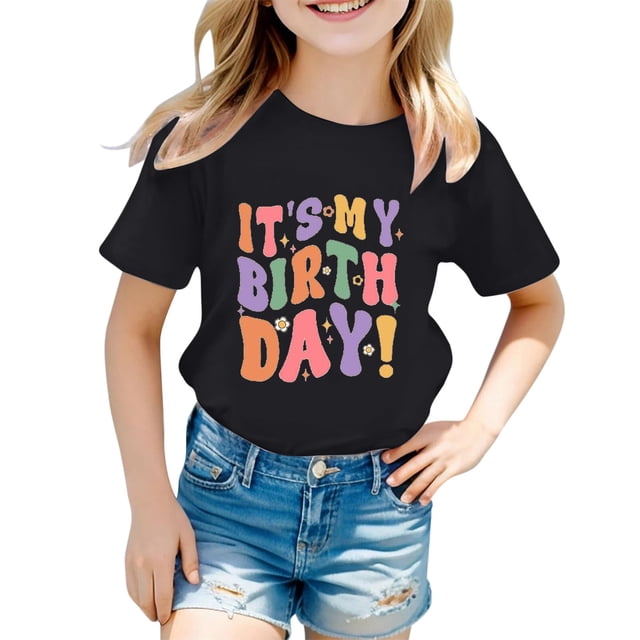 MEZZALL T-Shirt Décontracté à Lettres pour Filles Tout-Petits Mode Col Rond Manches Courtes T-Shirt Hauts 6, 10-11 Ans