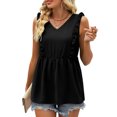 thumbnail image 4 of Timegard Tank Tops for Women Ruffle Sleeveless V Neck Tunic Tops Casual Summer Fashion Solid Color, 4 of 7