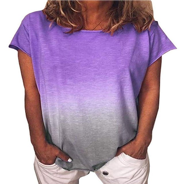 QJUHUNG Femmes Été Manches Courtes Gradient Grande Taille Plage Décontracté T-Shirt Tops Blouse