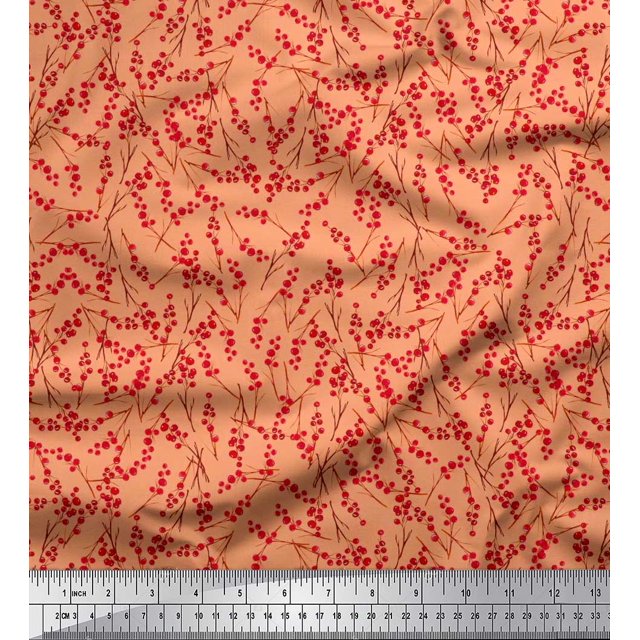 Soimoi Tissu Modal Satin Baies Rouges Fruits Décor Tissu Imprimé au Mètre 42 Pouces de Large