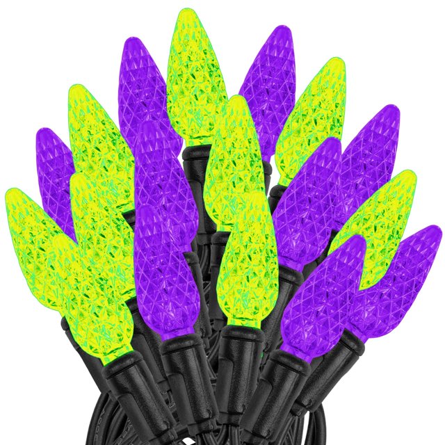Novelty Lights 70 LED C6 Outdoor Halloween String Lights, Purple & Lime