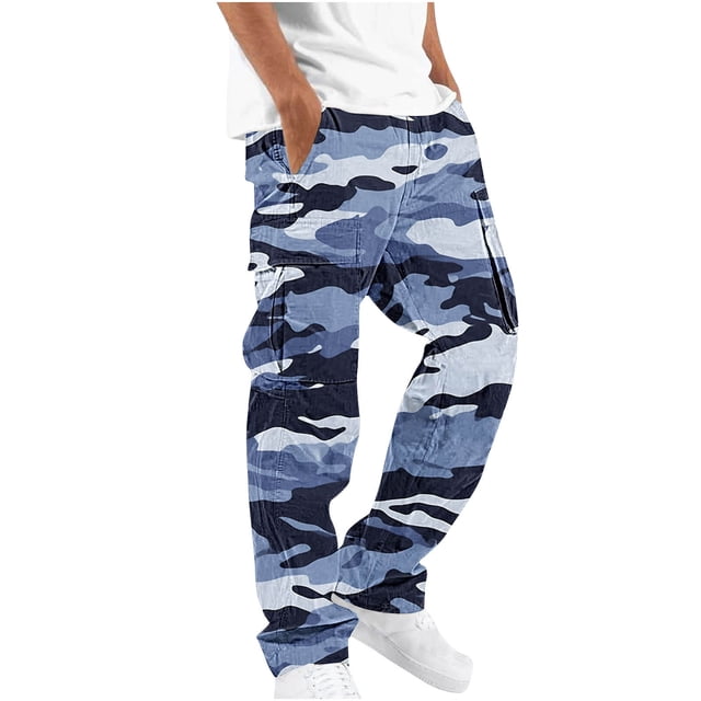 WRKEKC Cargo Pants for Men Camouflage Elastic Waist Straight Leg Drawstring Pocket Work Pants for Gear