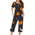 thumbnail image 1 of Jamicy Pyjama Boutonné Femme Tenue d'Intérieur pour Femmes Deux Pièces à la Mode Décontractée Ample Imprimé Col Rond Ensemble de Pyjama Pyjama d'Halloween, 1 of 4
