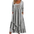 thumbnail image 1 of Robes Grises pour Femmes Couleur Unie à Manches Longues Robe en Dentelle Patchwork Grande Taille Col Rond Ajustée et Évasée Tendance Vacances Robe Décontractée Maxi Mode Quotidien Blouse Trapèze Dos Nu Robe Plissée,S, 1 of 5