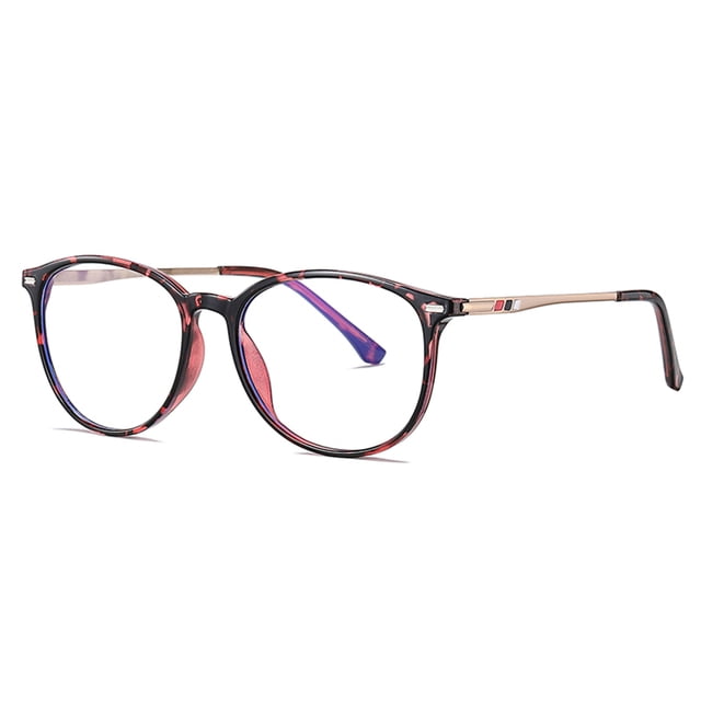 Fashion Anti-blue Light Glasses with a literary style design, featuring a metal frame and PC lenses. The glasses have a bright black finish with flexible hinges, comfortable anti-slip nose pads, and acetate temple tips. Designed for men and women, the frame measures 54mm wide, 47mm high, with a 17mm nose spacing and 145mm temple length. Ideal for blue light blocking and computer eye protection.