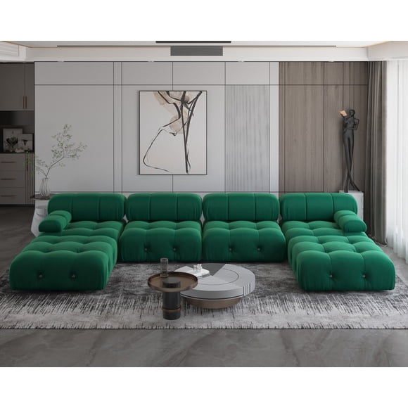 Sodrens Sectional Sofa,U-Shaped Modular Couch with Ottomans,Modern Velvet Sofa Set for Living Room,Green