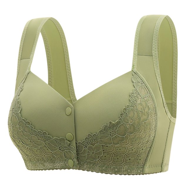 Timegard Bras for Women Plus Size Lace Front Closure Button Wide Strap Wireless Bras Comfy Everyday Bras