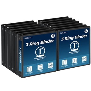 SUQJOY 1 Inch 3 Ring Binders 12 Pack, Clear View Binder Bulk, Black PVC-Free 3-Ring Binders for School, Office or Home, Fits 8.5 x 11 Inches Paper