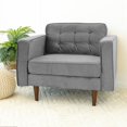 thumbnail image 2 of Conway Fauteuil à Accoudoirs Rembourré en Velours Gris, Dossier Coussiné, Style Mi-Siècle Moderne, 2 of 4