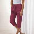 thumbnail image 1 of Soki Womens Capri Casual Loose Linen Elastic Wasit Cotton Linen Pants Trousers, 1 of 4