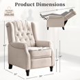 thumbnail image 2 of Fauteuil inclinable à oreilles avec boutons touffetés et accoudoirs roulés, fauteuil inclinable manuel avec coussin à ressorts et pieds en bois massif pour salon, blanc, 2 of 15