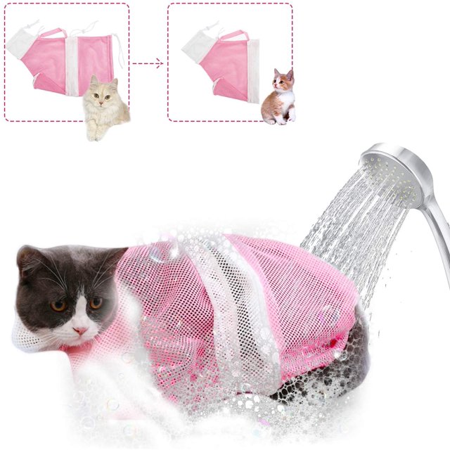 Cat Bathing Bag,Puppy Dog Cleaning Shower Bag- Adjustable Anti-Bite and Anti-Scratch Polyester Soft Restraint Cat Grooming Bag for Bathing, Nail Trimming, Injection, Medicine Taking
