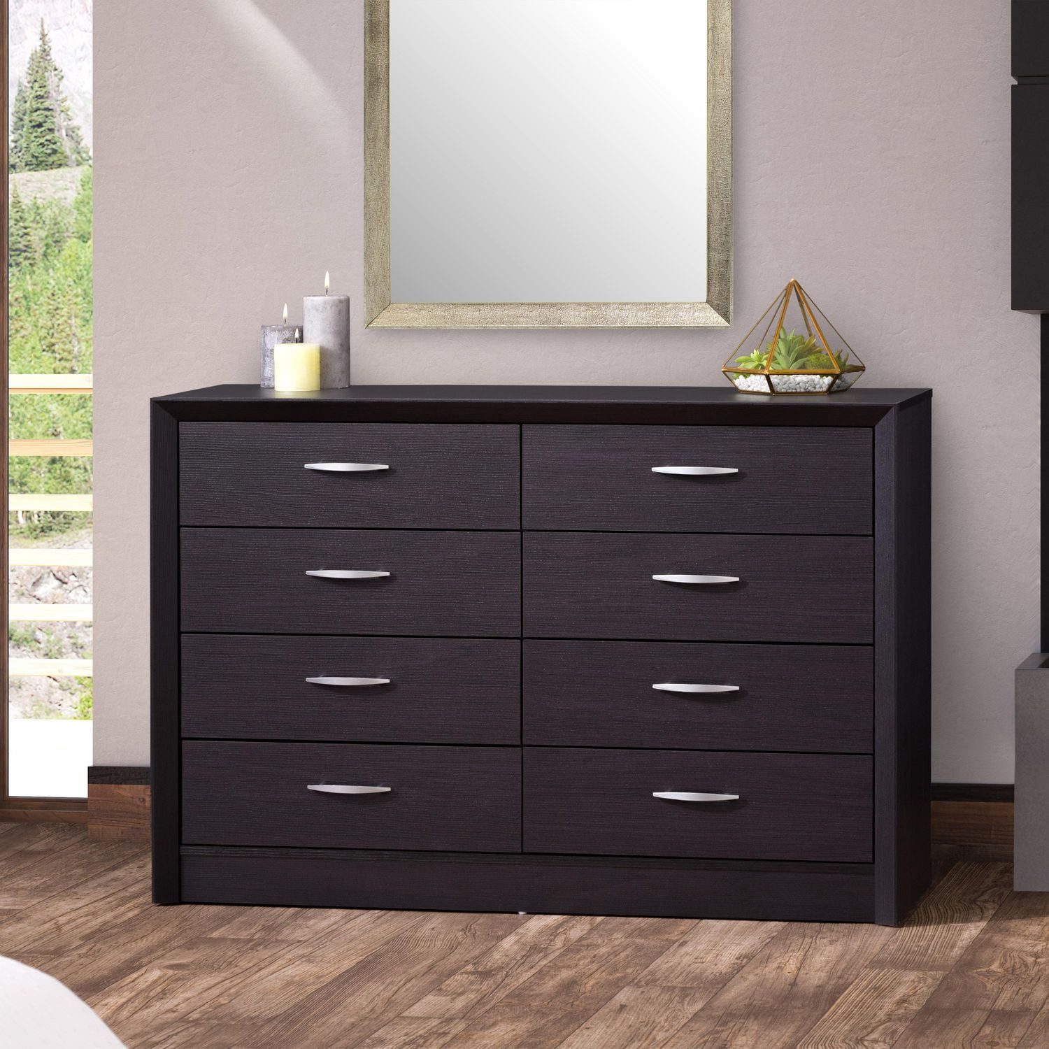 Commode double CorLiving Newport de style milieu de siècle moderne à 8 tiroirs pour adulte avec système anti-basculement