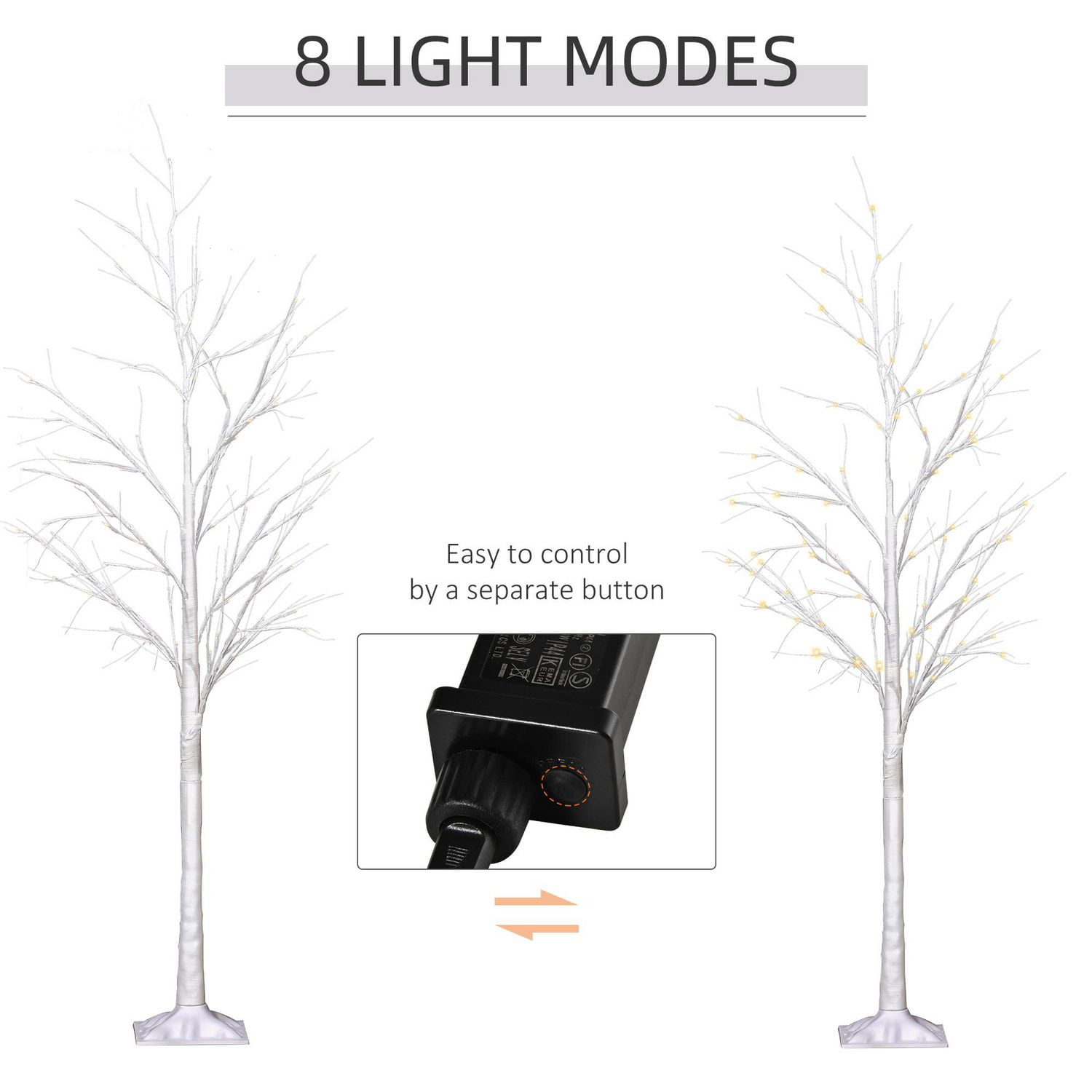 Outsunny 5FT lampe d'arbre artificiel avec 58 LED chaudes et 8 modes d'éclairage, bricolage pour la fête de mariage d'anniversaire en extérieur et en intérieur