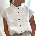 thumbnail image 1 of Tank Top for Women Womens Spring Summer Solid Color Casual High Neck Top Cotton Buttons Design Blouses, 1 of 1