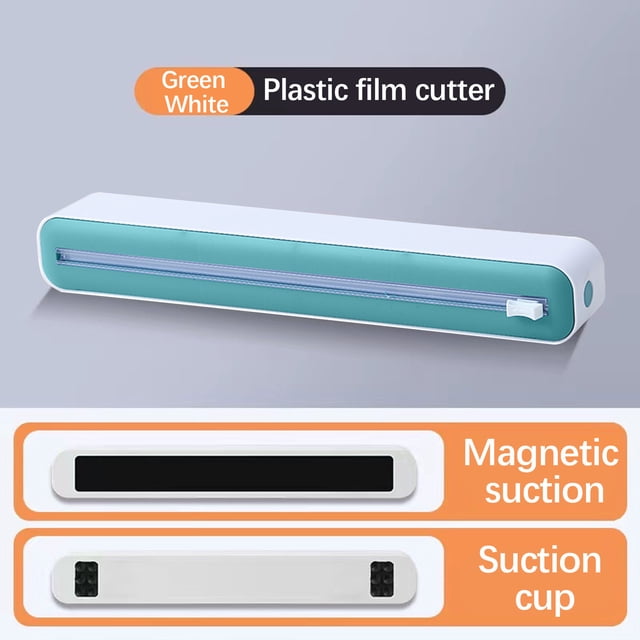 Dvkptbk Plastic Storage Cutting Box Plastic Wrap Dispenser with Cutter,Household Suction Cup Cling Film Cutter Magnetic Adjust-Able Cling Film Divider Kitchen Gadgets