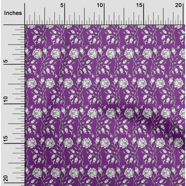 oneOone Georgette Viscose Fabric Leaves & Floral Block Printed Craft Fabric BTY 42 Inch Wide