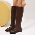 thumbnail image 3 of Rokment Womens Knee High Boots Fall Winter Trendy Leather Square Toe Chunky Mid Heel Motorcycle Riding Dress Tall Boots with Back Zipper, 3 of 8