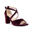 thumbnail image 1 of BLISSFUL STEP Women's Shoes Faux Velvet Chunky Heel Open Toe Crisscross Strap Buckle Sandals Burgundy 7, 1 of 4