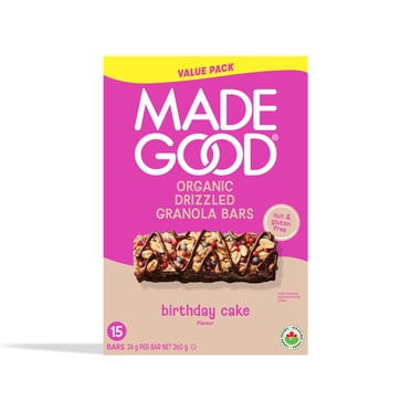 MadeGood Barre Gâteau d'Anniversaire avec Filet de Chocolat 15 Barres
