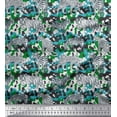 thumbnail image 1 of Soimoi Green Silk Fabric Tiger,Leopard & Wild Animal Printed Fabric 1 Yard 42 Inch Wide, 1 of 1