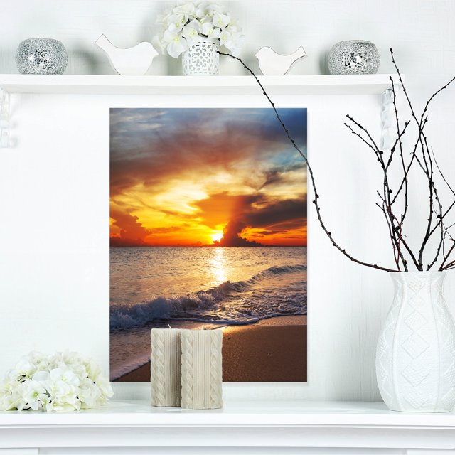 Coucher de Soleil Jaune sur une Plage Lugubre - Impression sur Toile de Plage Moderne