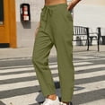 thumbnail image 2 of VEKDONE Womens Linen Long Pants Army Green M, 2 of 7