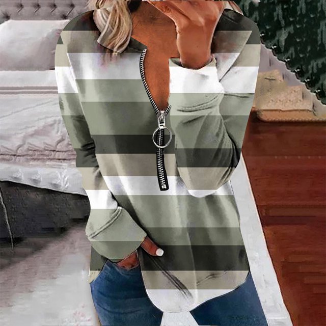 2023 Chandail de Mode pour Femmes Rabais de 50 % Liquidation Hauts pour Femmes Automne Manches Longues Chandail Ample Chemise Chic Décontractée Chandails à Rayures à Col Rond pour Dames