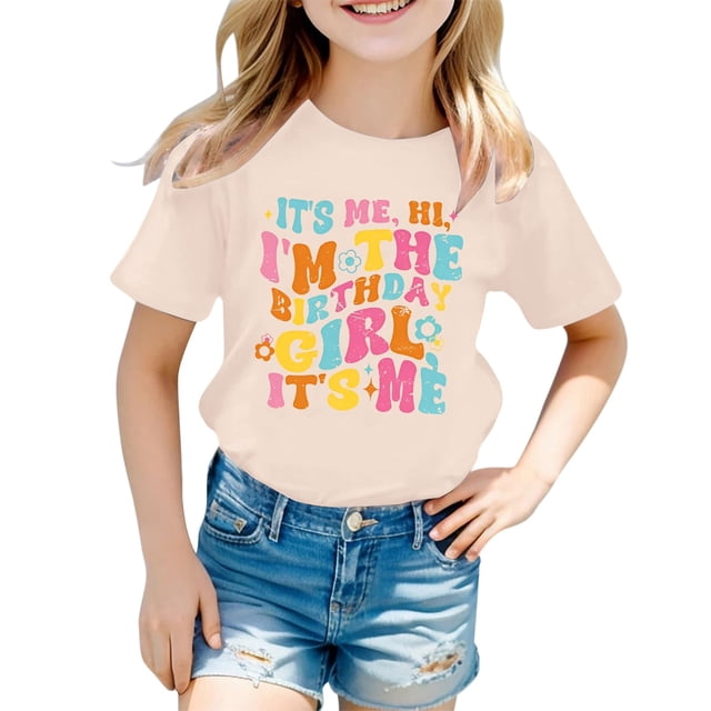 MEZZALL T-Shirt Décontracté à Lettres pour Filles, Col Rond, Manches Courtes, Coloré, 1-2 Ans