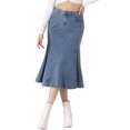 thumbnail image 2 of Unique Bargains Jupe en Denim Décontractée pour Femme Taille Haute Évasée Midi Bleu P, 2 of 6