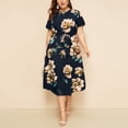 thumbnail image 1 of U.Vomade Robe pour Femme Grande Taille Été Plage Taille à Bande Robe à Manches Courtes Col Ras du Cou Oversize Robes Décontractées, 1 of 7