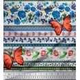 thumbnail image 1 of Soimoi Blue Polyester Crepe Fabric Floral & Insect Patchwork Print Fabric by The Yard 42 Inch Wide, 1 of 3